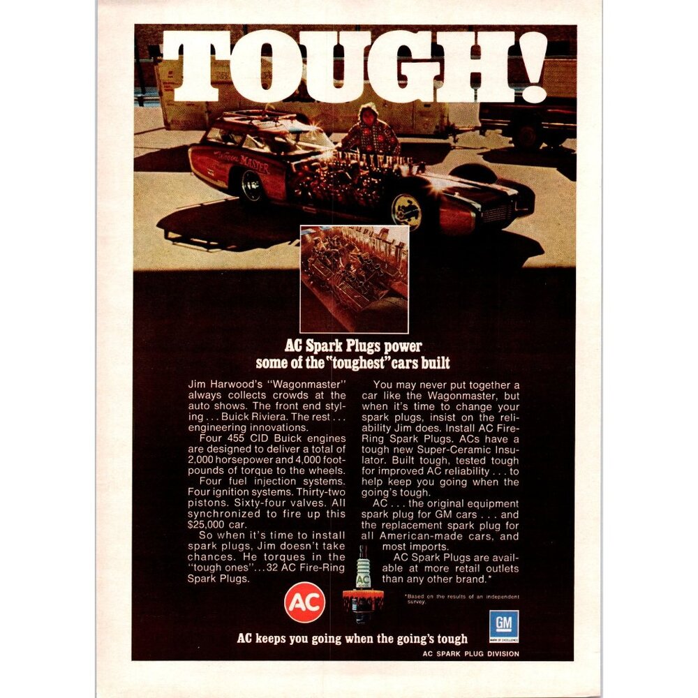 1973 AC Spark Plugs Jim Hargood Wagonmaster Vintage Print Ad Man Cave Wall Art